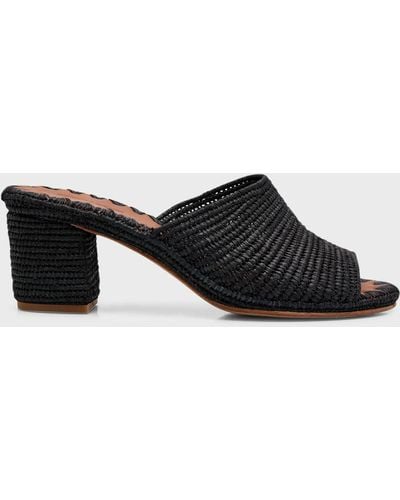 Carrie Forbes Rama Woven Raffia Slide Sandals - Black