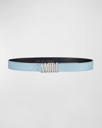 Amiri Logo Buckle Leather Belt - Blue