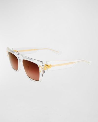 Balmain Logo Square Clear Acetate & Titanium Sunglasses - White