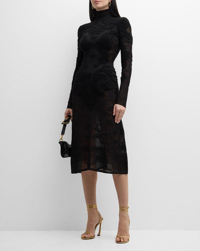 Balmain Semi-Sheer Baroque Knit Midi Dress - Black