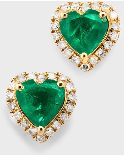 Siena Jewelry 14k Yellow Gold Bezel Emerald Heart Diamond Stud Earrings - Green