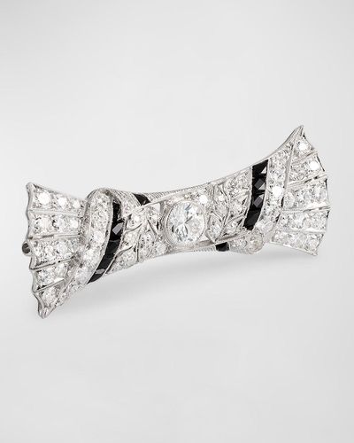 NM Estate Estate Art Deco Platinum Onyx And Diamond Bow Pin - Gray