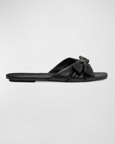 Stuart Weitzman Sofia Leather Bow Slide Sandals - Brown
