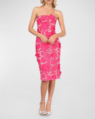HELSI Cecilia Strapless Lace-Up Floral Applique Dress - Pink