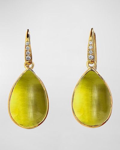 Syna Lemon Quartz Pear Earrings With Champagne Diamonds - Yellow