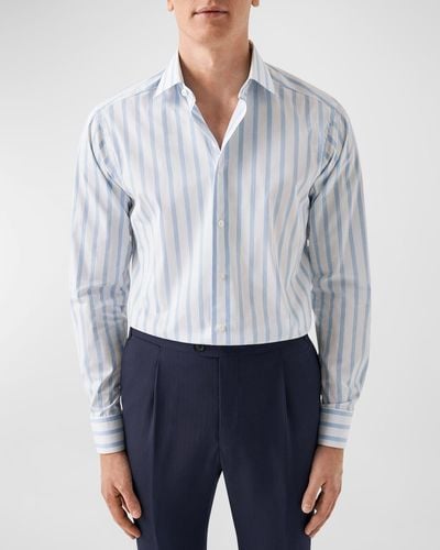 Eton Contemporary Fit Striped Elevated Poplin Shirt - Blue