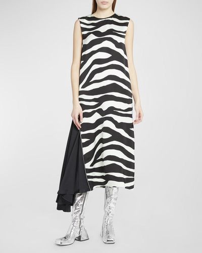 Jil Sander Zebra Print Midi Dress With Side Zip Detail - White