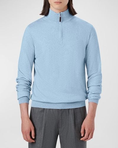 Bugatchi Melange Quarter-zip Sweater - Blue