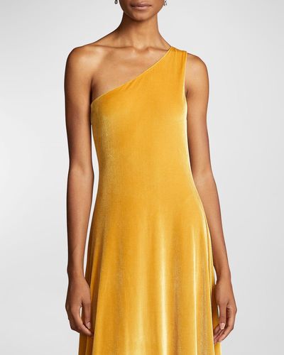 Polo Ralph Lauren One-shoulder Velvet Maxi Dress - Yellow