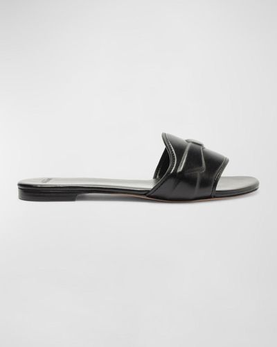 Alexandre Birman Clarita Leather Embossed Bow Slide Sandals - Black