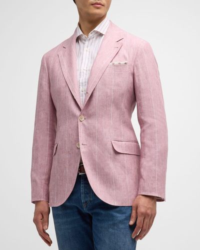 Brunello Cucinelli Linen Wide-Stripe Sport Coat - Pink