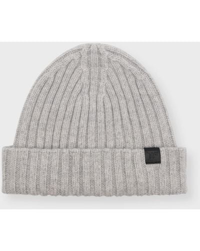 Tom Ford Ribbed Wool Beanie Hat - Gray