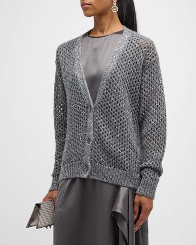 TSE Cashmere Sequin Pointelle Knit Cardigan - Gray
