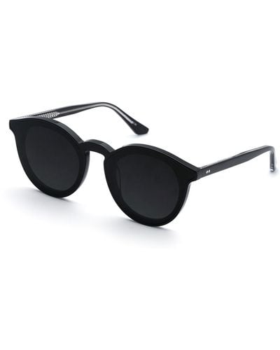Krewe Collins Round Monochromatic Acetate Sunglasses W/ Nylon Overlay Lens - Black