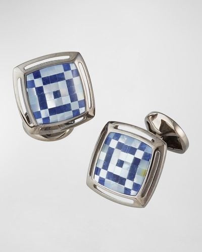 Tateossian Art Deco Mother-Of-Pearl Sodalite Mosaic Cufflinks - Blue