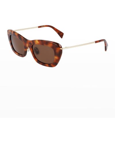 Lanvin Babe Rectangle Twisted Metal/acetate Sunglasses - Brown