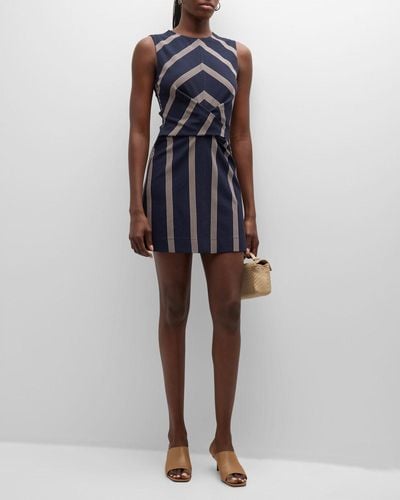Tanya Taylor Theo Short Sleeveless Stripe Dress - Blue