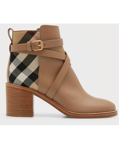 Burberry Pryle Equestrian Check Ankle Booties - Brown