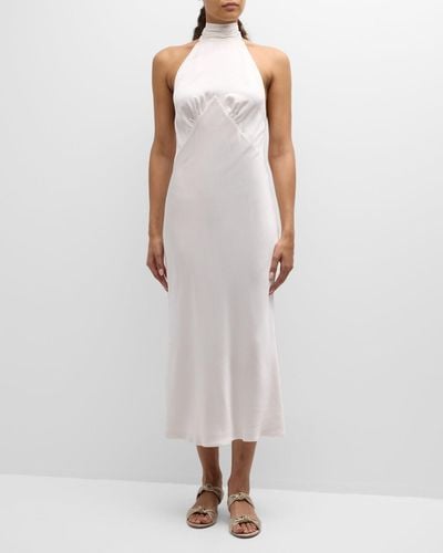 Olivia Von Halle Greta Open-Back Silk Halter Midi Dress - White