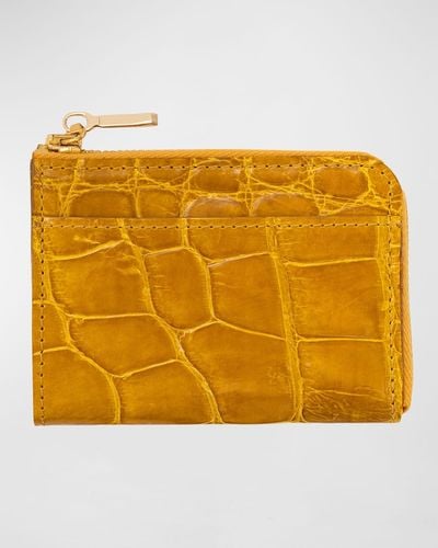 Abas Glazed Alligator Leather Zip Card Case - Yellow