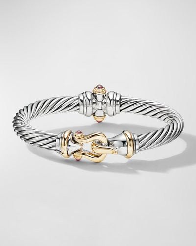 David Yurman Buckle Cable Bracelet With Gemstone And 18k Gold In Silver, 7mm - Metallic
