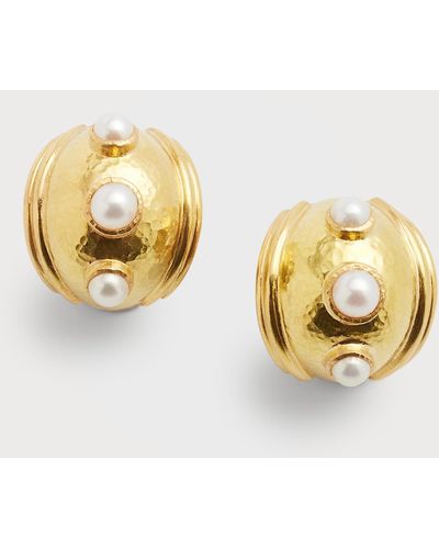 Elizabeth Locke 19K Small Pearl Puff Earrings - Metallic