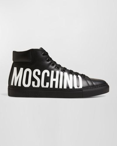 Moschino High-Top Leather Logo Sneakers - Black