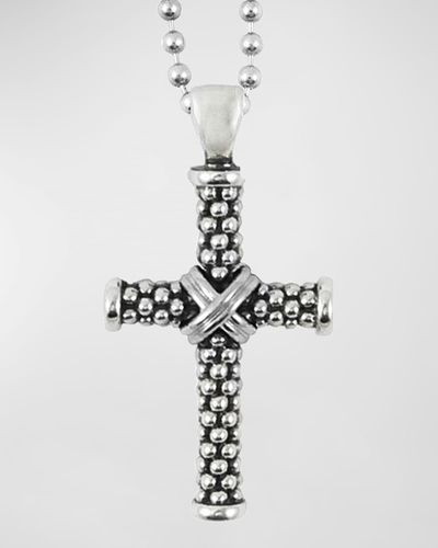 Lagos Signature Caviar Beaded Cross Pendant Necklace - White