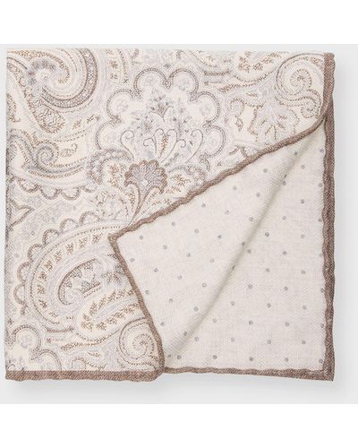Brunello Cucinelli Paisley-Print Silk Pocket Square - Natural