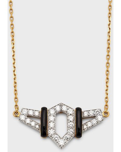 David Webb 18k Gold Black Enamel Flight Necklace W/ Diamonds - White