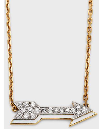 David Webb Motif 18k Gold Diamond Arrow Pendant Necklace With White Enamel - Metallic