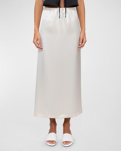 Leset Barb Satin Midi Skirt - White