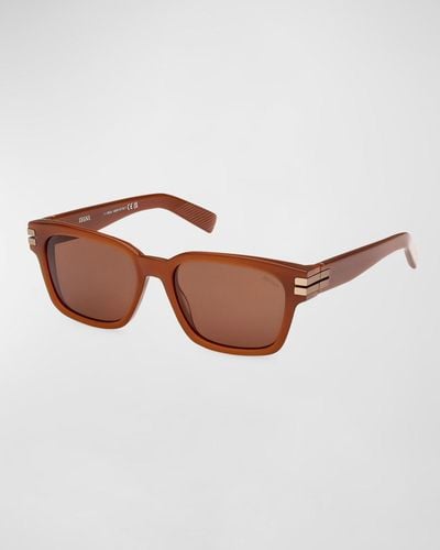 Zegna Acetate Rectangle Sunglasses - Brown