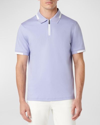 Bugatchi Pima Cotton Quarter-Zip Polo Shirt - Blue
