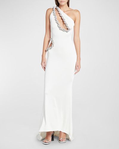 Stella McCartney Crystal Rope Cutout One-shoulder Gown - White