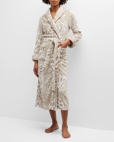 Natori Leopard-Print Faux Fur Long Robe - White