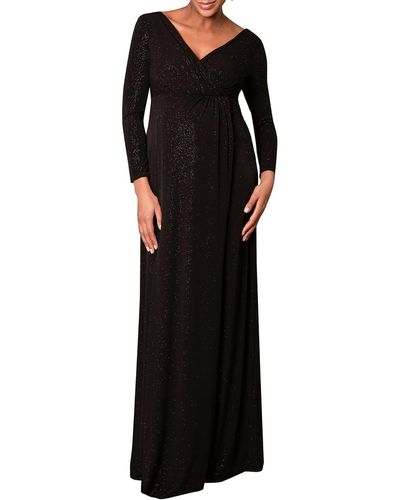 TIFFANY ROSE Maternity Isabella Glittery Long-Sleeve Surplice Dress - Black