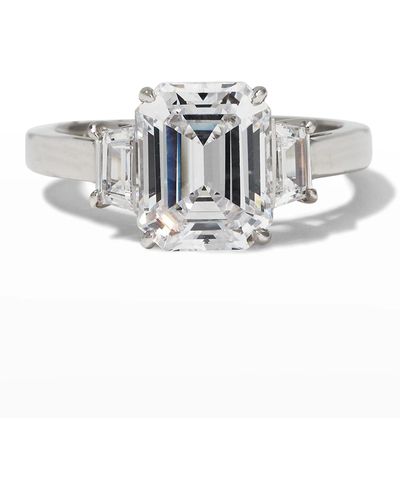 Fantasia by Deserio Emerald-cut Center With Trapezoid Sides Ring, Clear - White