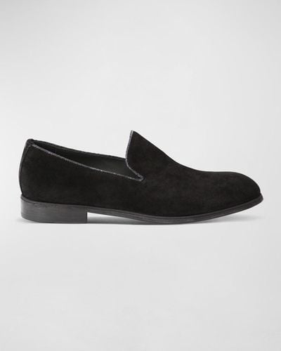 Jo Ghost Suede Loafers With Python Trim - Black