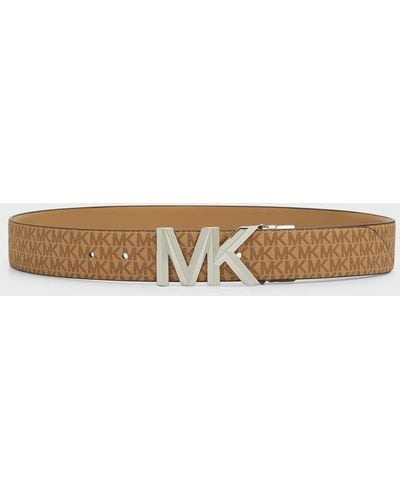 Michael Kors Mk Logo Reversible Leather Belt - Natural