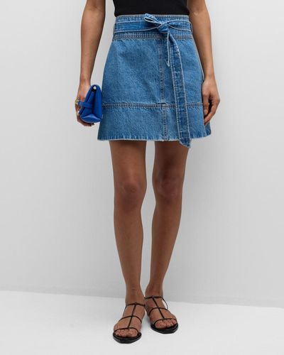 Tanya Taylor Courtney Belted Denim Mini Skirt - Blue