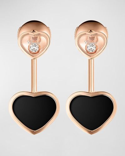 Chopard Happy Hearts 18k Rose Gold Onyx & Diamond Jacket Earrings - Black