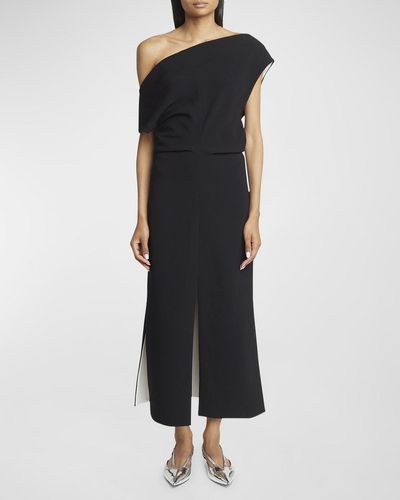 Proenza Schouler Rosa Colorblock Off-The-Shoulder Slits-Hem Midi Dress - Black