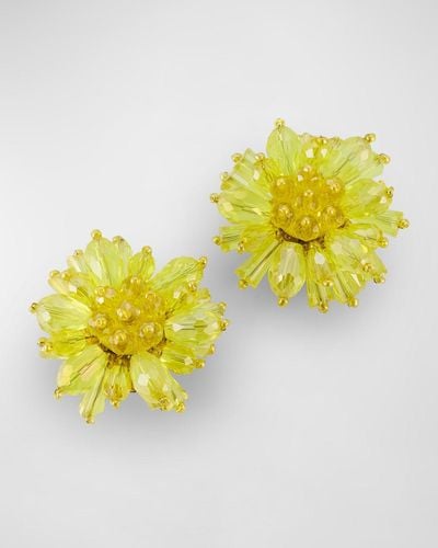 Oscar de la Renta Beaded Flower Button Earrings - Yellow