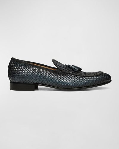 Donald J Pliner Spirro Woven Leather Tassel Loafers - Black