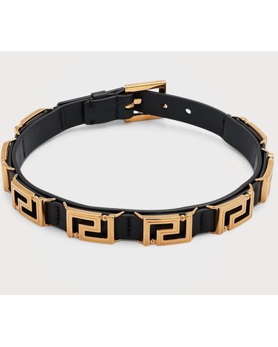 Versace Greca Metal Leather Choker Necklace - Black