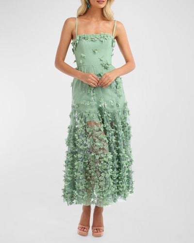 HELSI Audrey Embroidered Floral Applique Midi Dress - Green