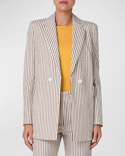 Akris Punto Cotton Seersucker Striped Blazer Jacket - White