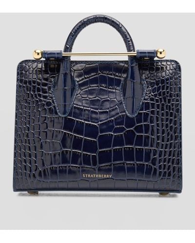 Strathberry Nano Croc-embossed Tote Bag - Blue