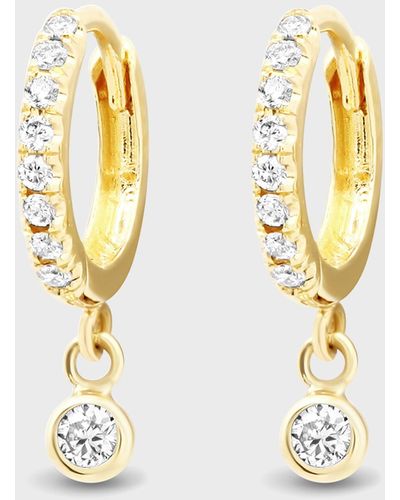 Jennifer Meyer Diamond Huggie Mini Bezel Drop Earrings - Metallic